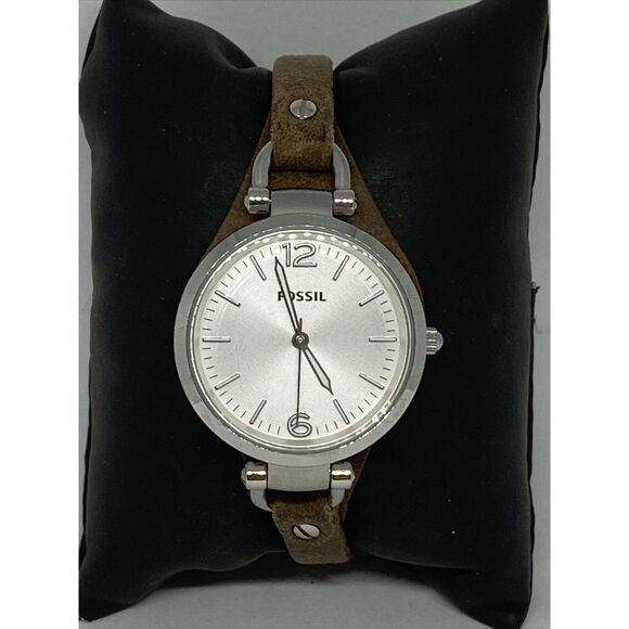 Fossil Georgia ES3060 Women Brown Leather Analog Dial Quartz Genuine Watch OP845 - Picture 1 of 12